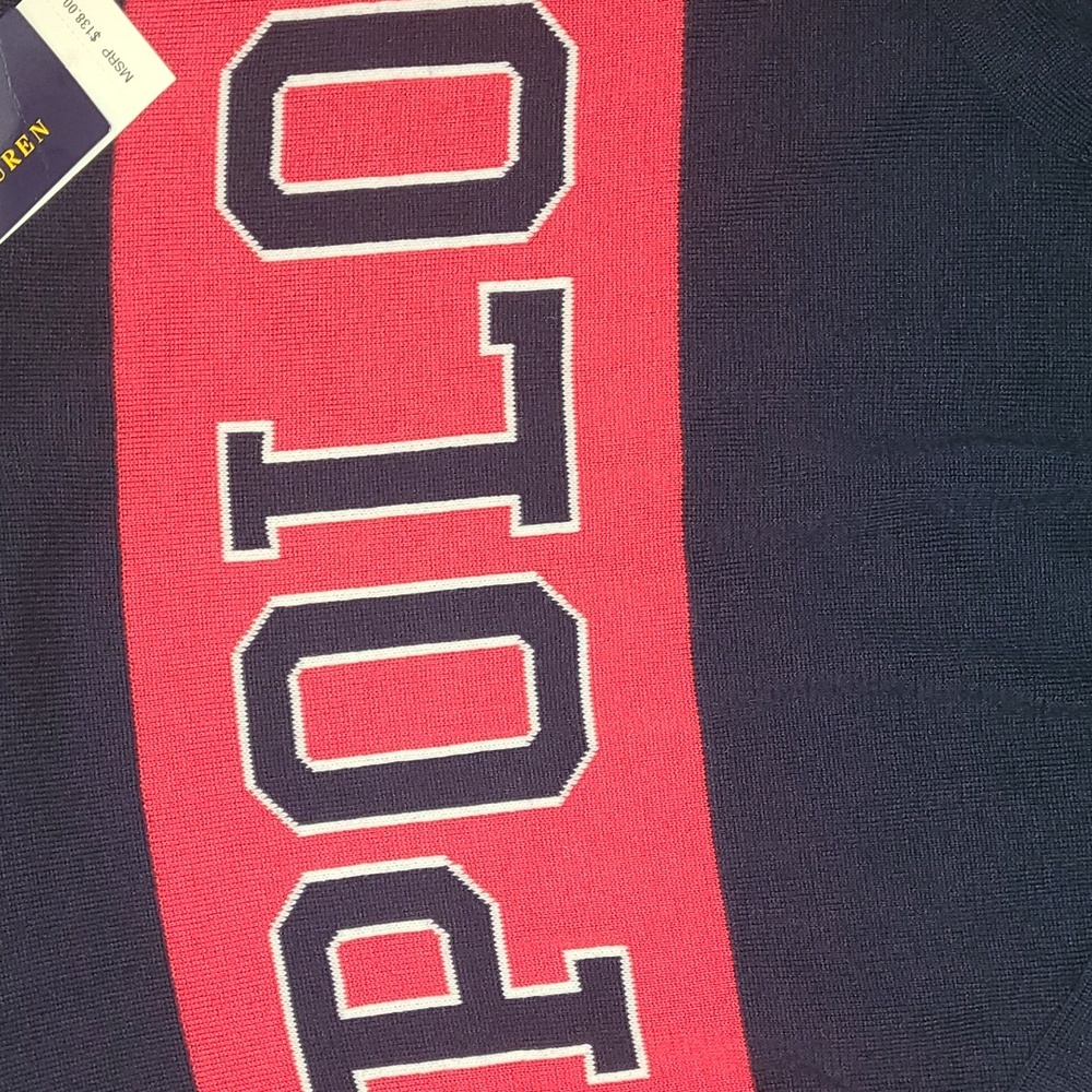 New Polo by Ralph Lauren "POLO" logo cotton sweater navy blue and red sizes L,XL - Picture 4 of 7